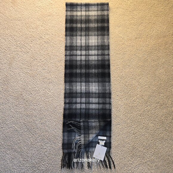 NWT House of Bruar Cashmere Plaid Scarf Grey & Black - Picture 11 of 14